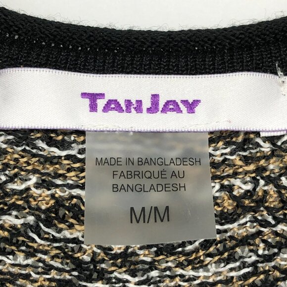 TanJay  Tan / Brown Abstract Print Open Cardigan Fringe hem size M - Picture 3 of 16